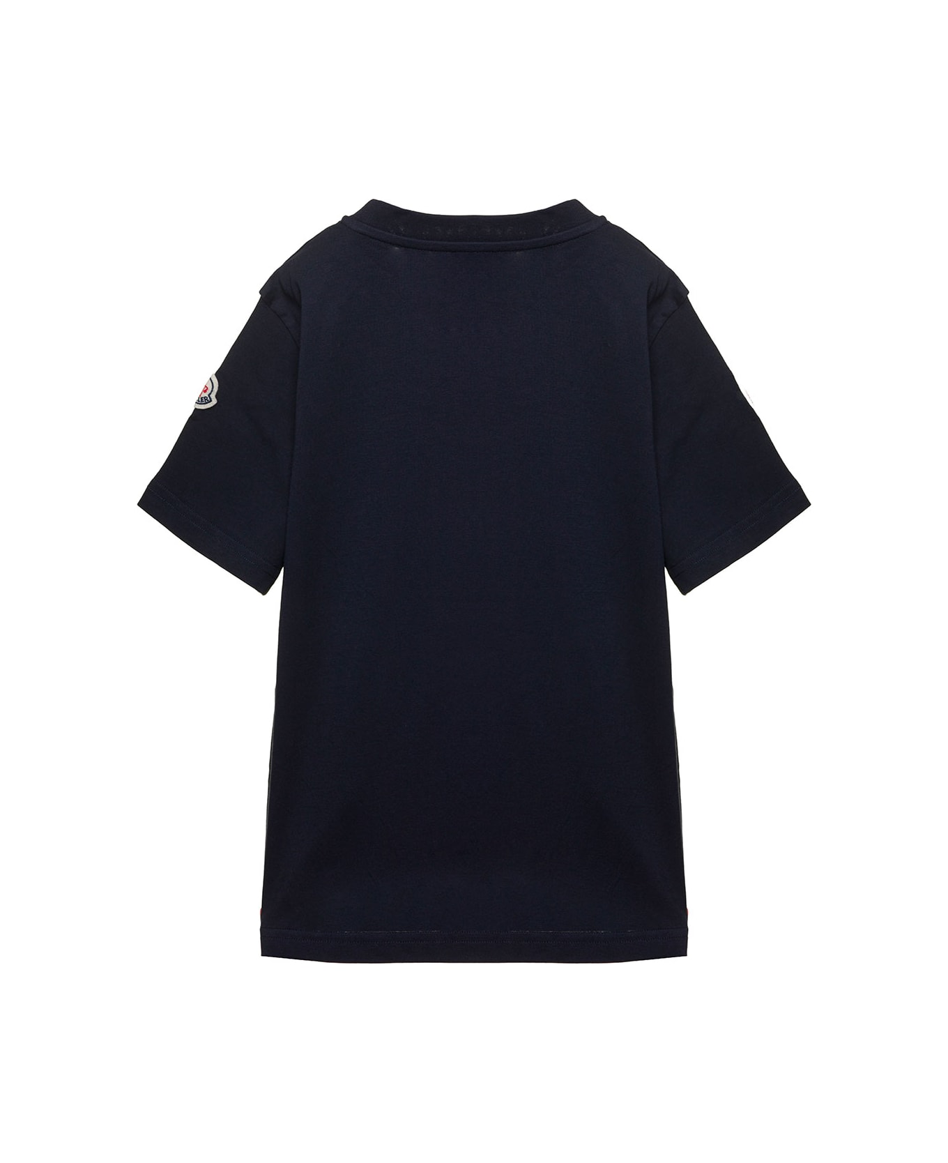 Moncler Dark Blue T-shirt With Logo Print And Patch In Cotton Boy - Blu