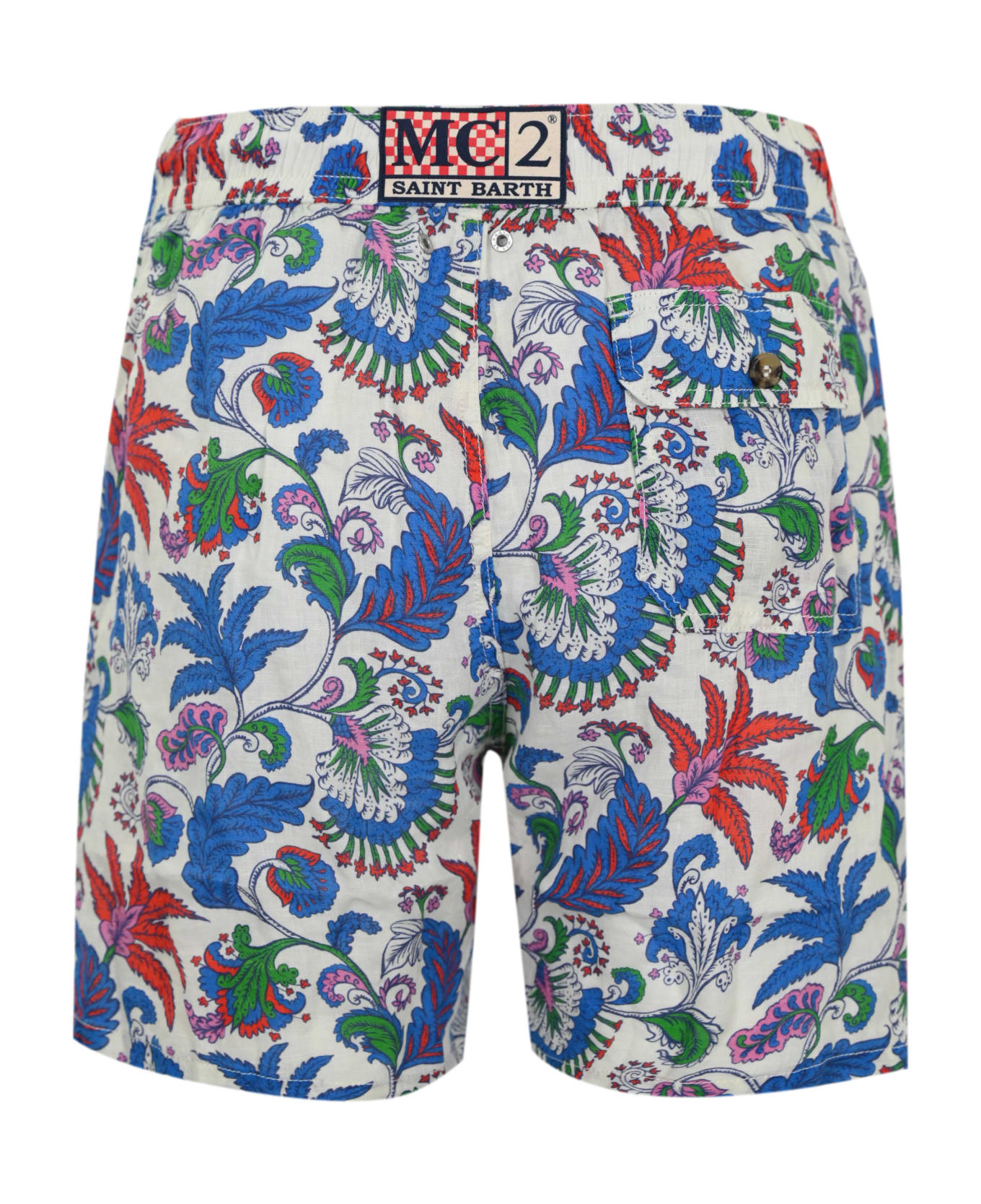 MC2 Saint Barth Linen Swimsuit With Flower Print - Bianco/blu