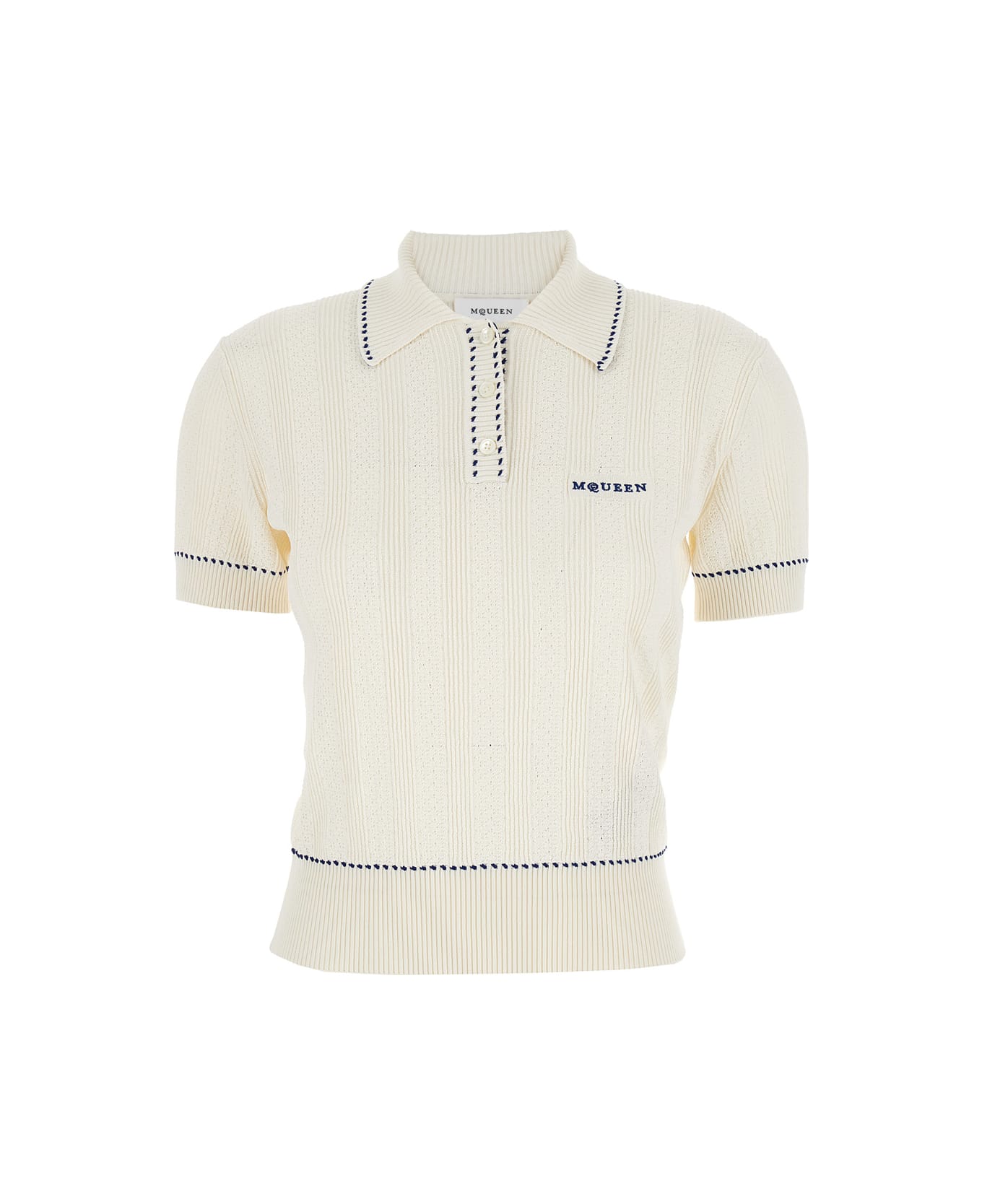 Alexander McQueen Ivory Viscose Blend Polo Shirt - IVORY AFTER 6 BLUE