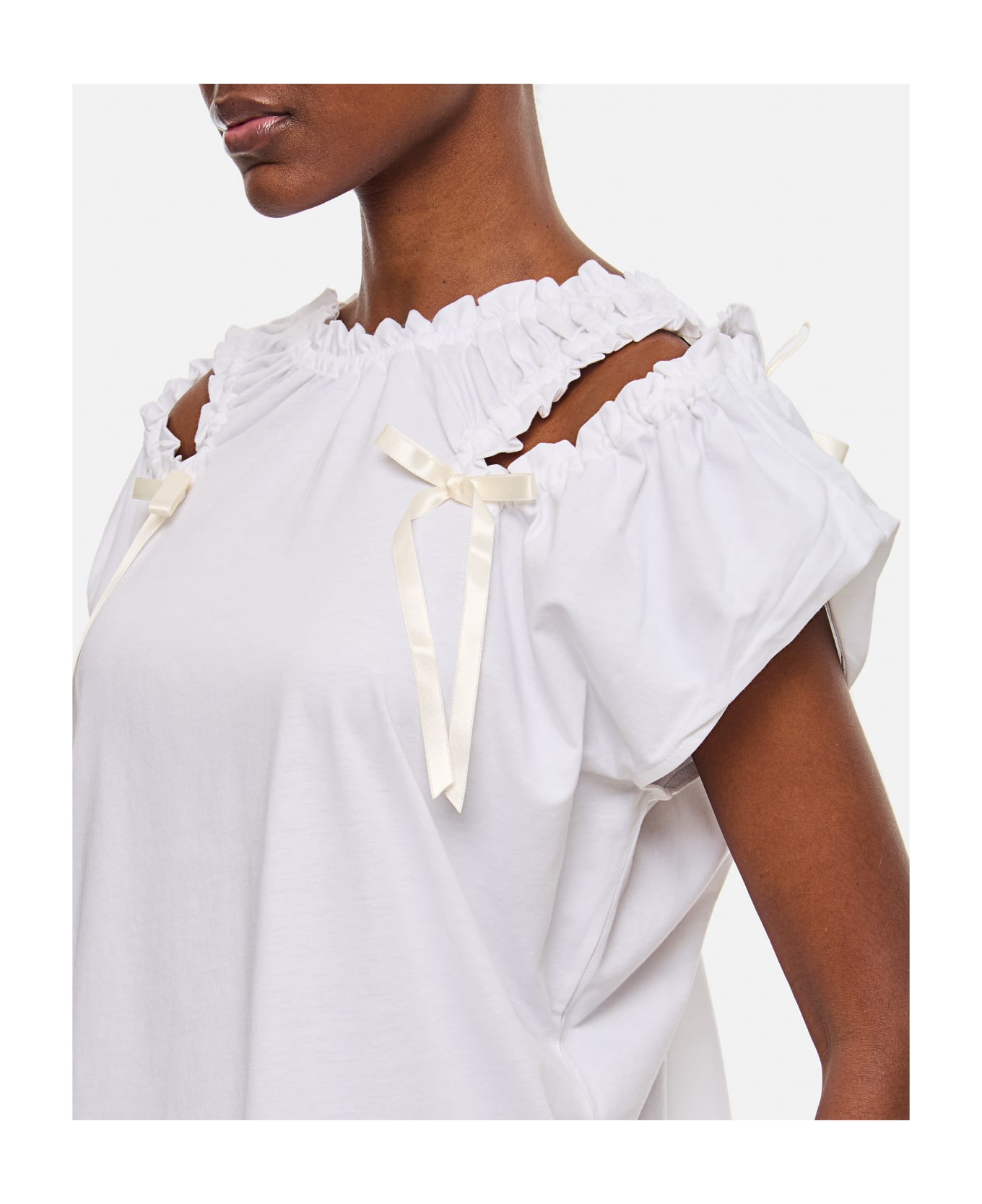 Simone Rocha Cap Sleeve T-shirt W/ Shoulder Bite &amp; Bow - White