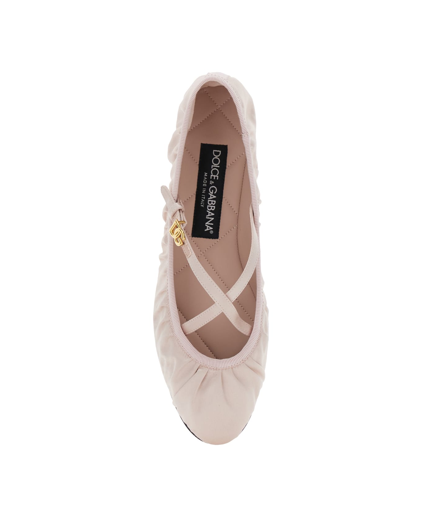 Dolce & Gabbana Pink Ballet Flats With Metallic Dg Logo Plaque In Fabric Woman - Pink
