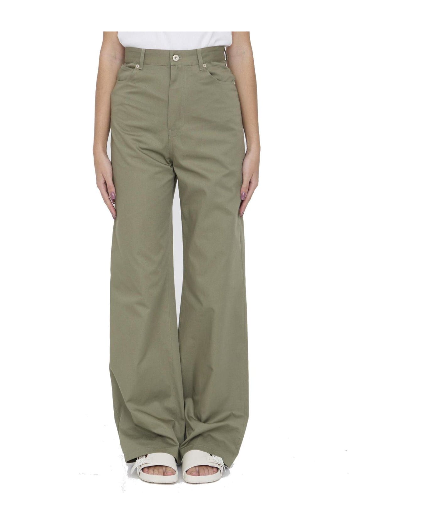 Loewe Logo Patch High-waisted Trousers - Green