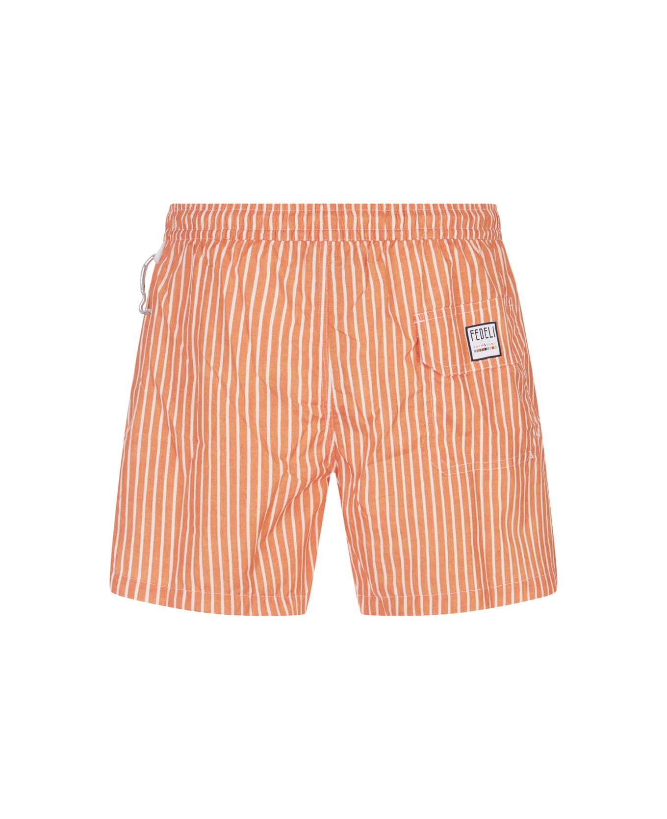 Fedeli Orange And White Striped Swim Shorts - Orange