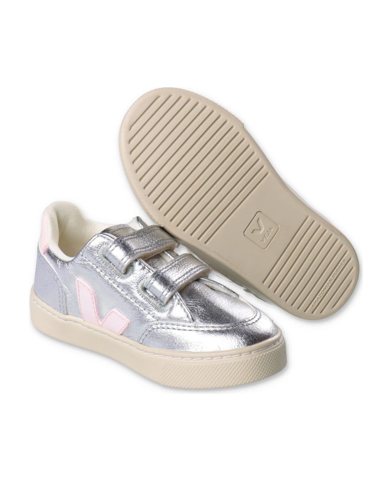 Veja Sneakers Argento In Similpelle Con Velcro Baby Girl - Argento