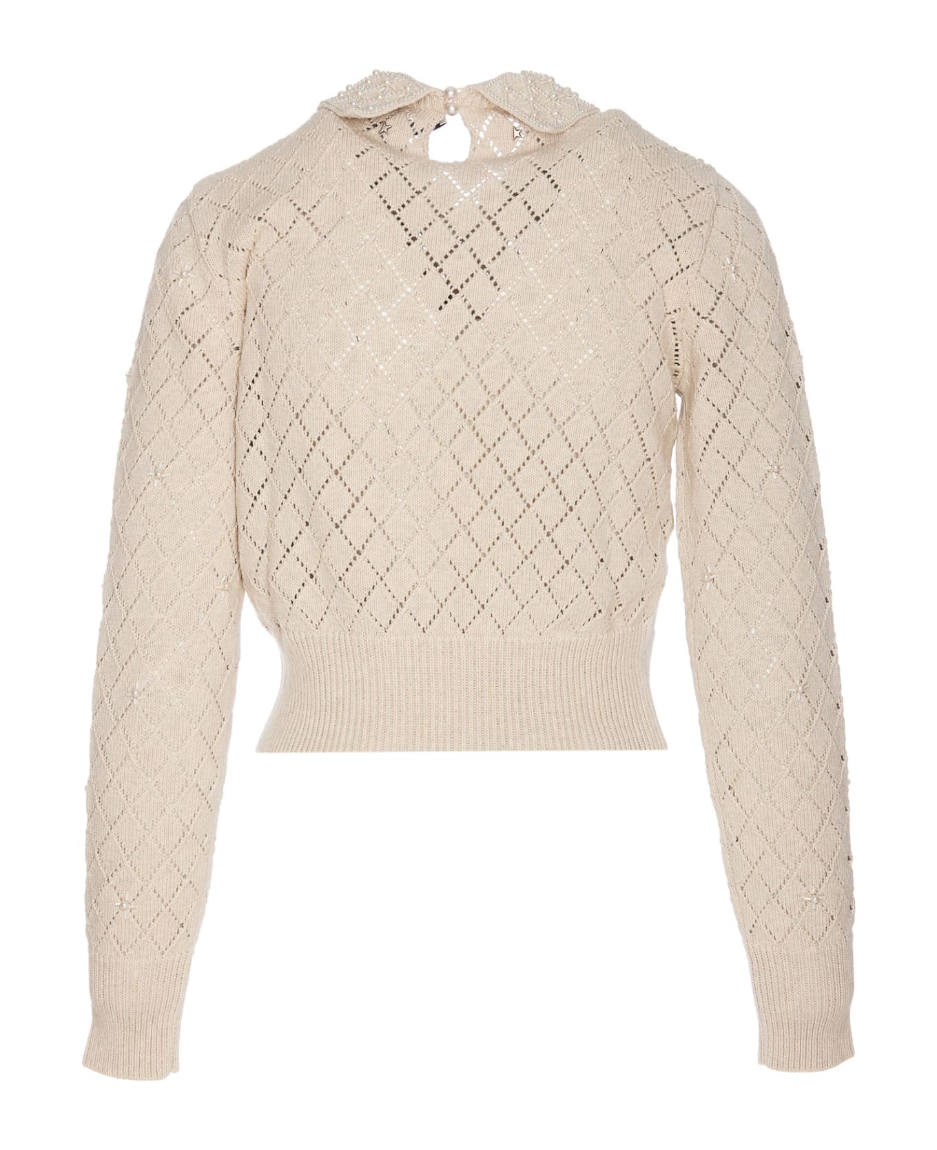 Golden Goose Cropped Sweater With Pearl Embroidery - Beige