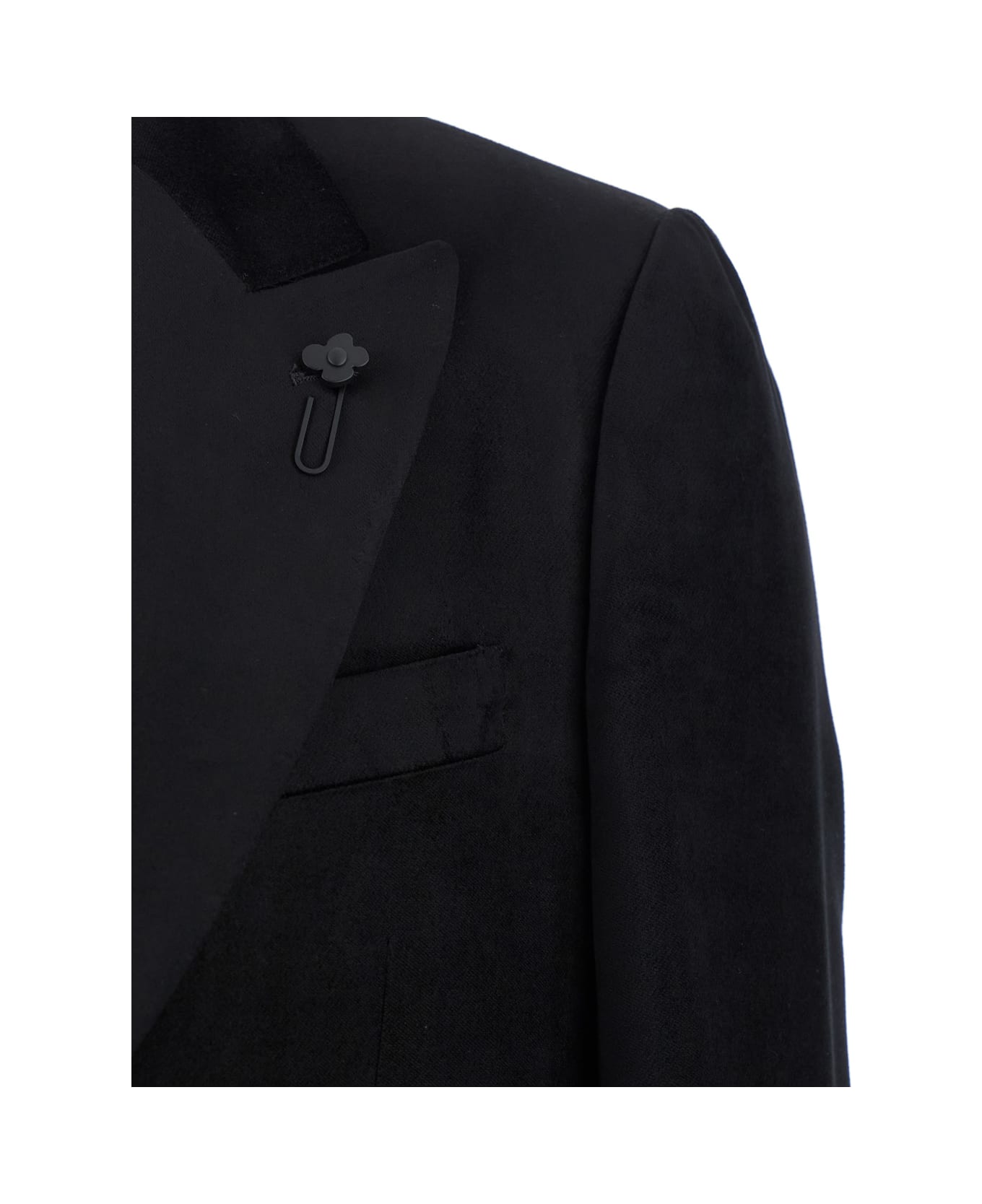 Lardini Black Single Breasted Jacket Witg Pointed Lapels In Velvet Man - Black