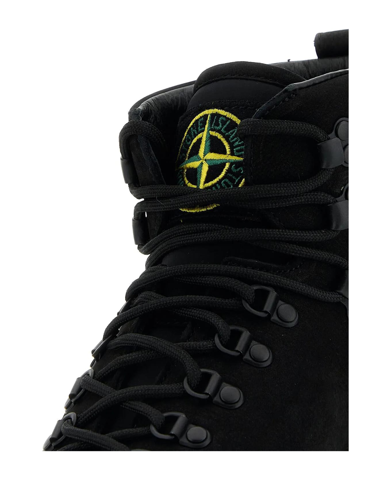 Stone Island Black Leather S0204 Nabuk Sneakers - Nero