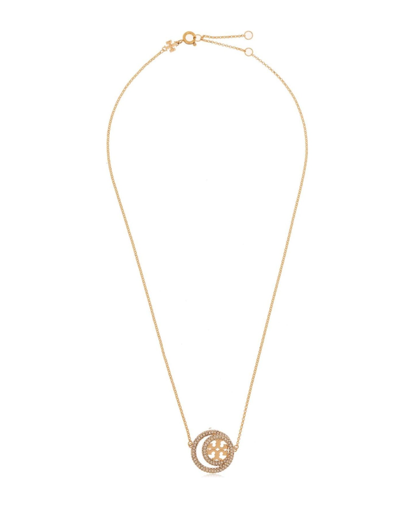 Tory Burch Miller Double Ring Pendant Embellished Necklace - Gold/crystal ネックレス