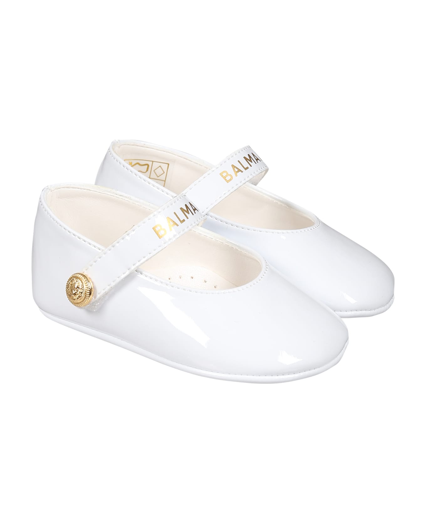 Balmain White Ballet Flat For Baby Girl With Logo - White シューズ