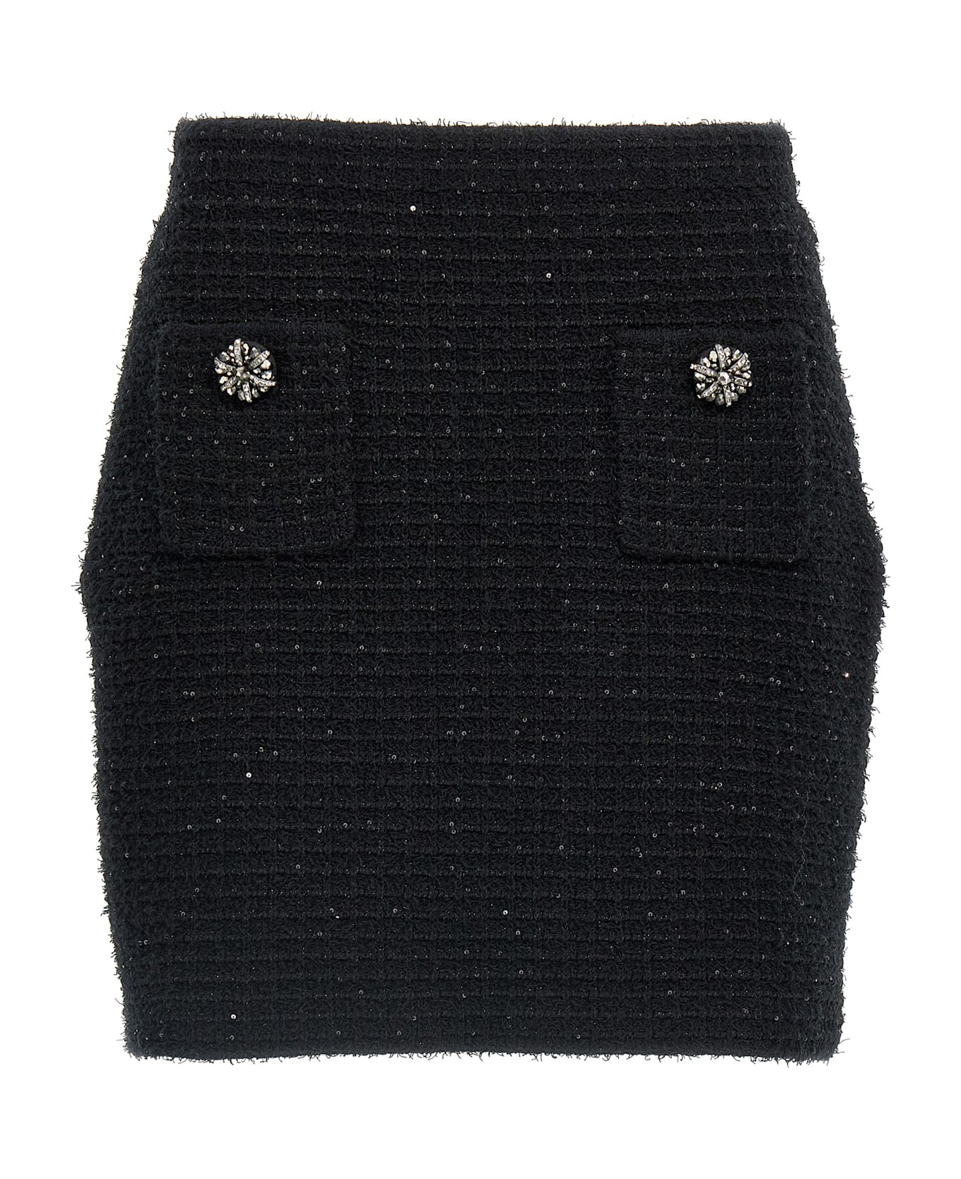 self-portrait 
black Textured Knit Mini
 Skirt - Black