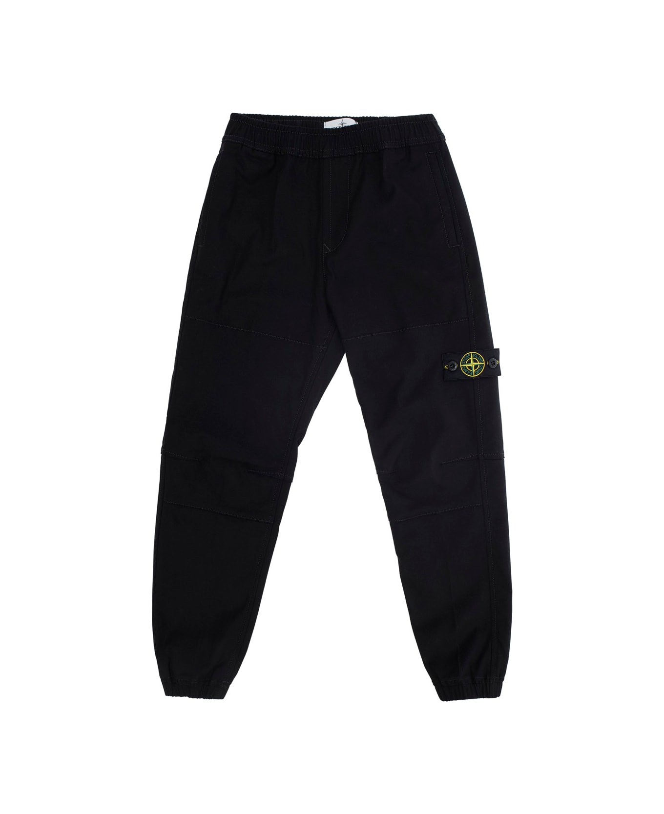 Stone Island Junior Black Pants With Logo Patch In Cotton Blend Boy - Black