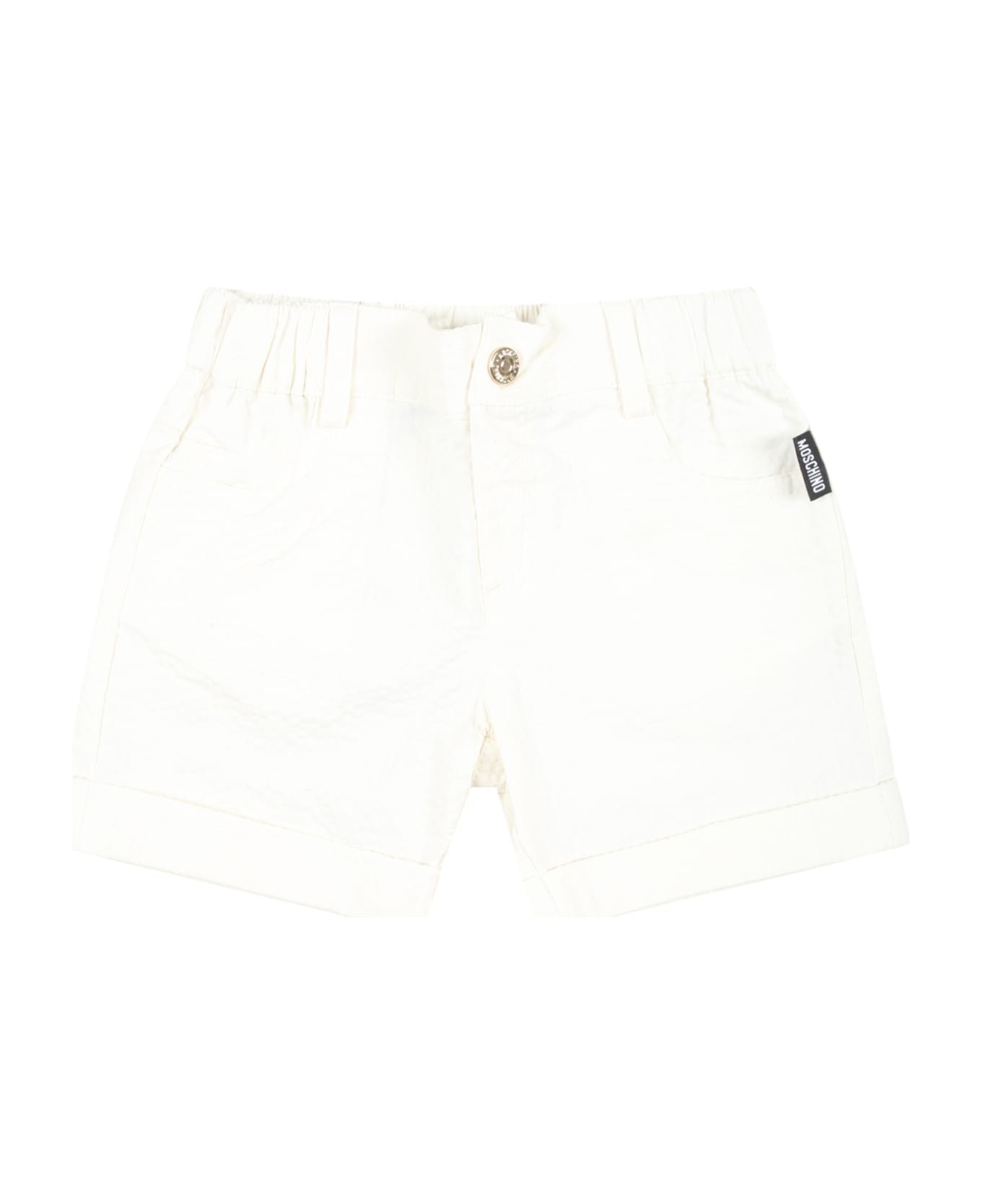 Moschino White Bermuda Shorts For Baby Boy With Logo Patch - White