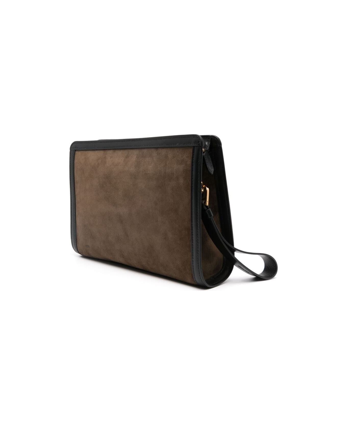 Tom Ford Suede And Smooth Calf Leather Medium Zip Pouch - Army Green Black