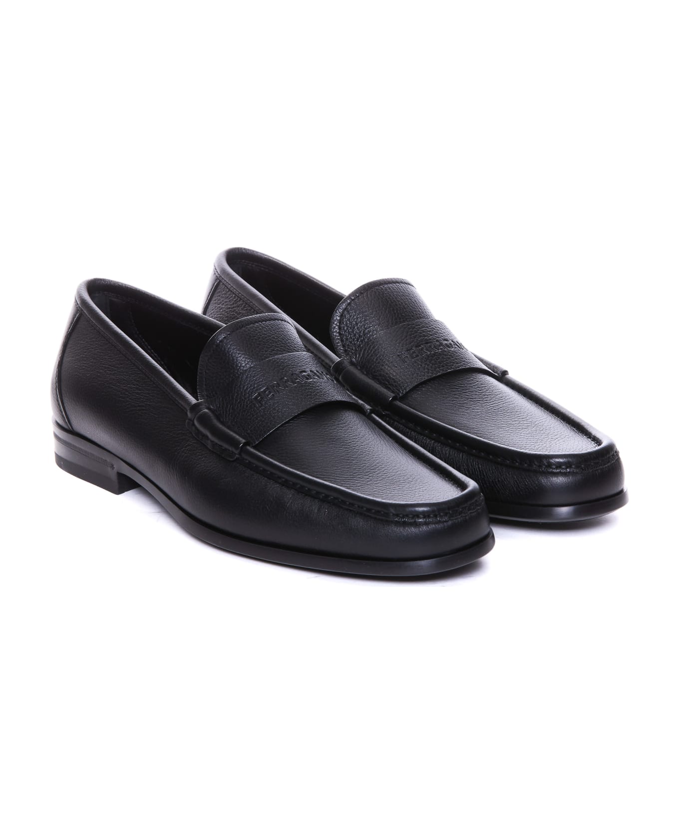 Ferragamo Dupont Loafers With Ferragamo Logo - Black