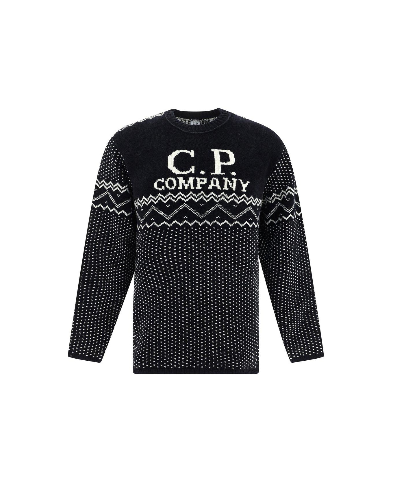 C.P. Company Chenille Jacquard Knitted Jumper - Black