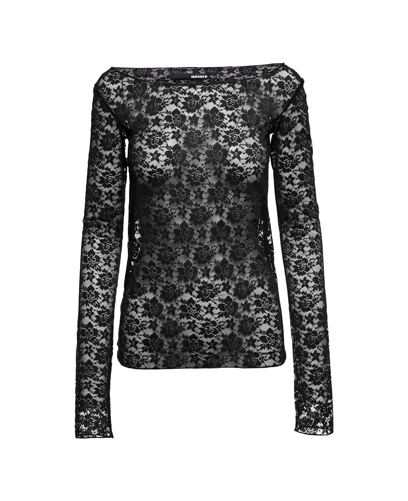 Rotate by Birger Christensen Black Long Sleeve Top With Boat Neckine In Lace Woman - Black