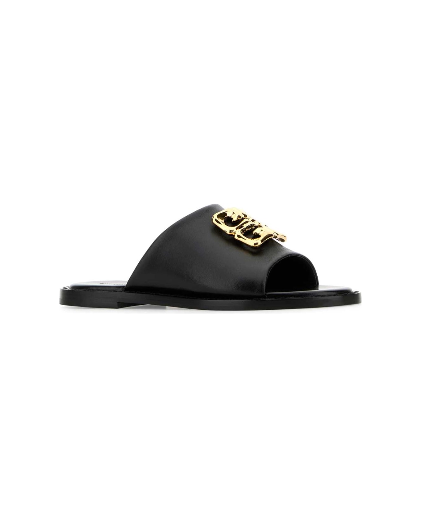 Givenchy Black Leather 4g Liquid Slippers - BLACK