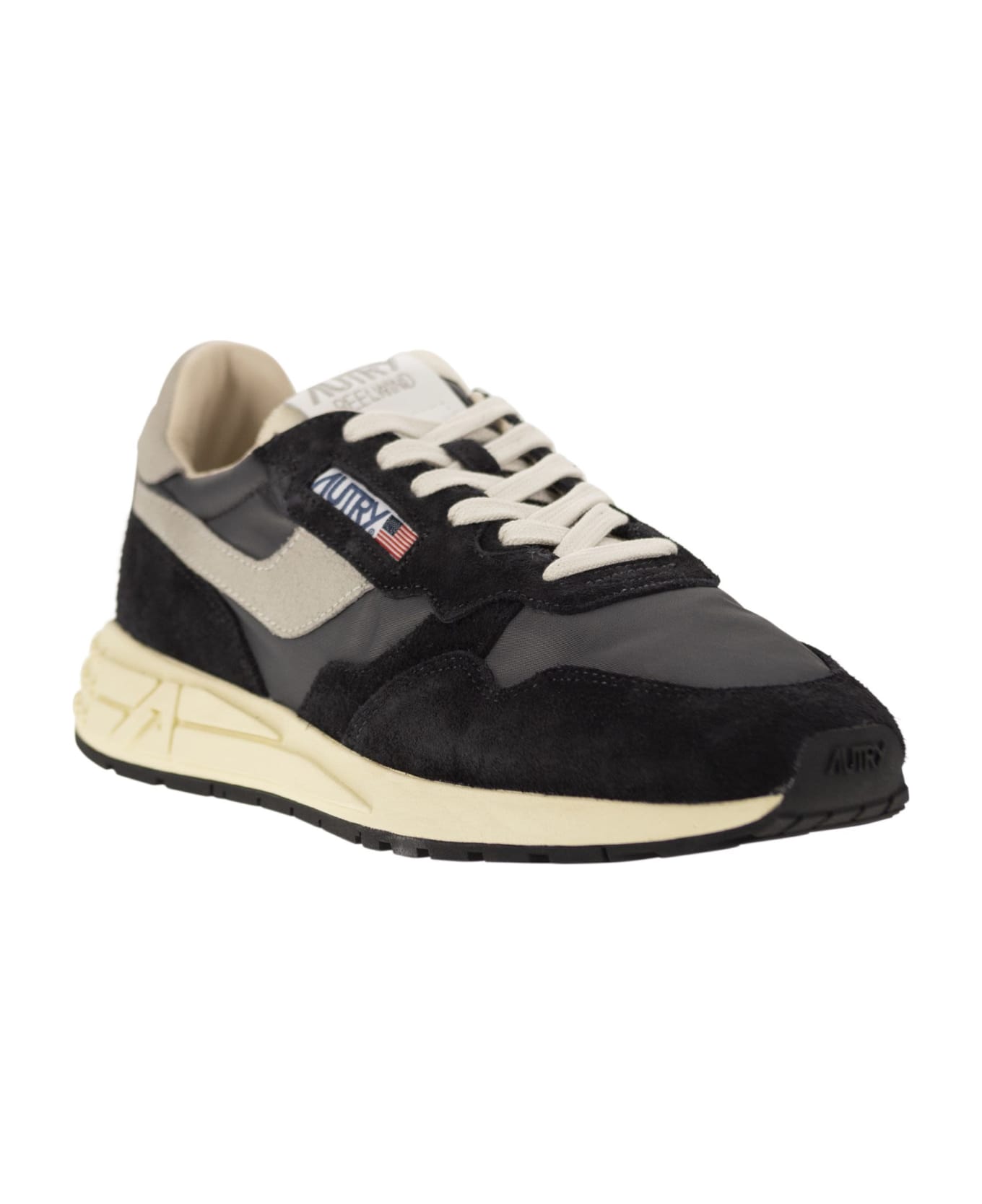 Autry Reelwind - Suede And Technical Textile Trainer - Black