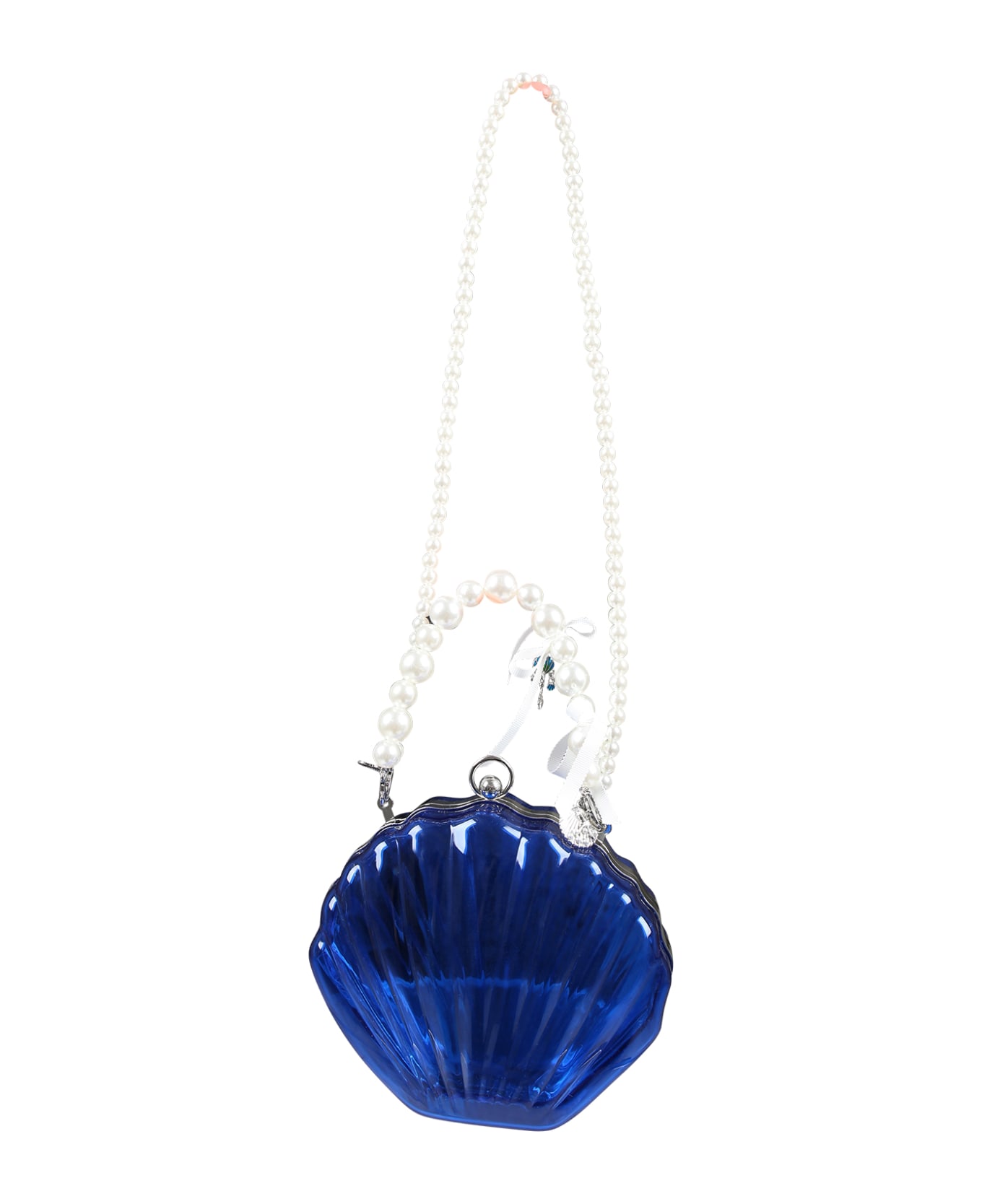 Monnalisa Blue Bag For Girl With Pearl And Shells - Blue