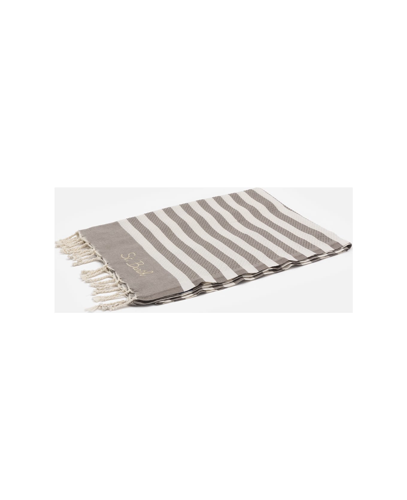 MC2 Saint Barth Cotton Beach Towel Fouta With Brown Striped Print - BROWN