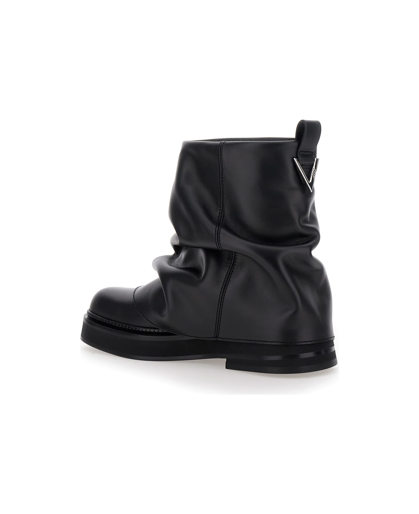 The Attico 'mini Robin' Black Ankle Boots With Logo Plaque On The Rear And Pull-tab At The Heel In Leather Woman - Black