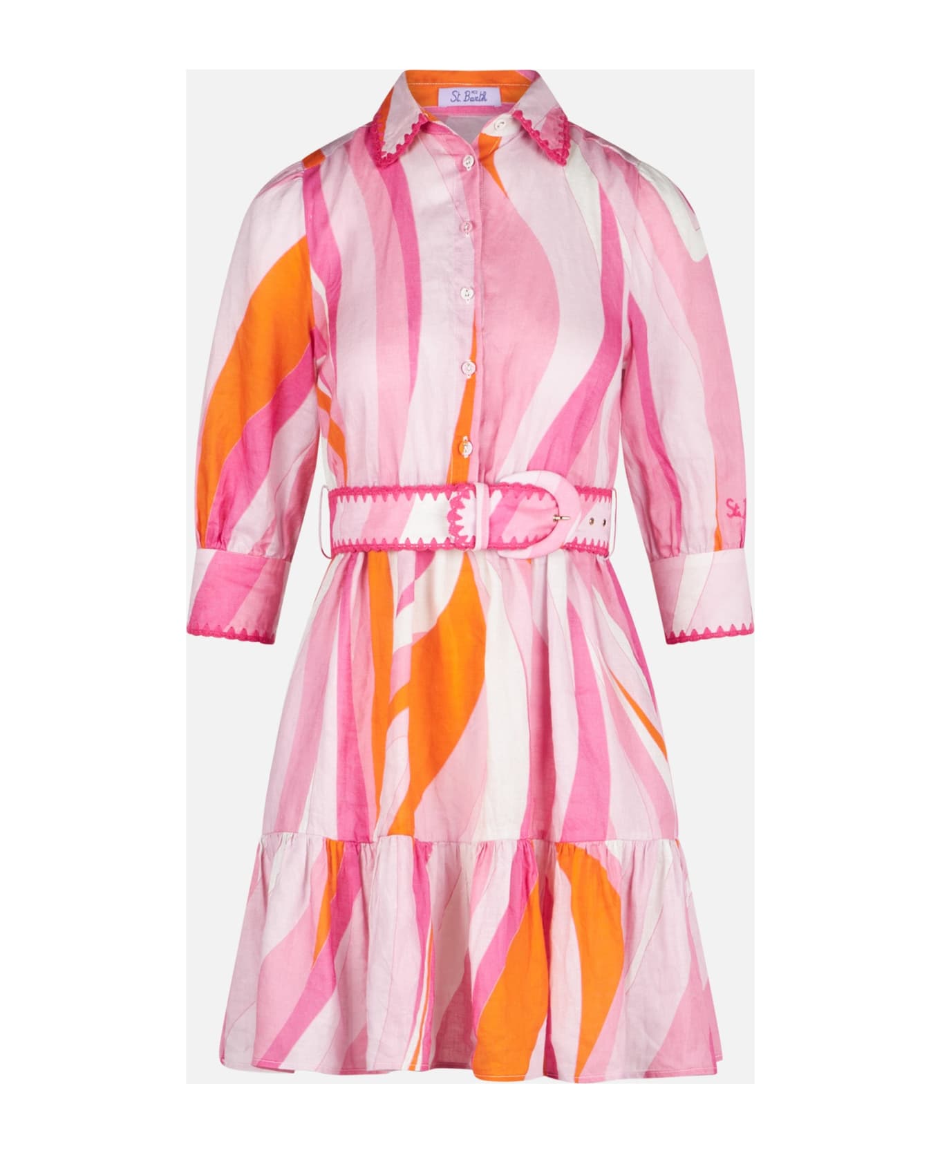 MC2 Saint Barth Shape Wave Print Linen Short Dress Daisy - PINK ワンピース＆ドレス