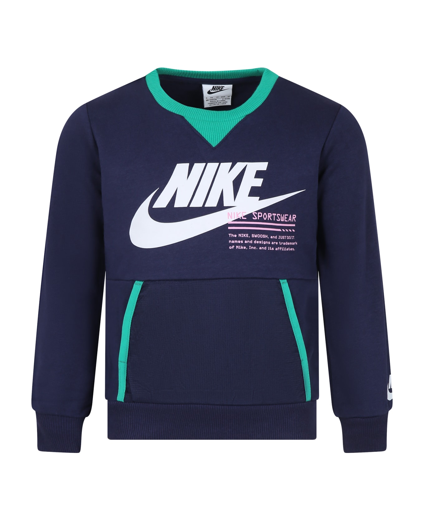 Nike Blue Sweatshirt For Boy With Logo And Swoosh - Blue ニットウェア＆スウェットシャツ