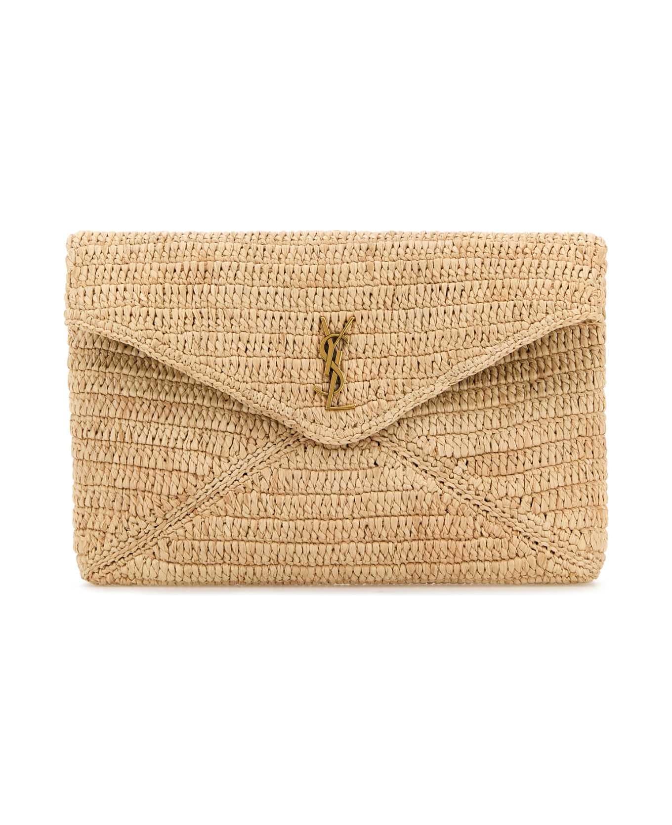 Saint Laurent Raffia Large Cassandre Pouch - NATURALEBRICK