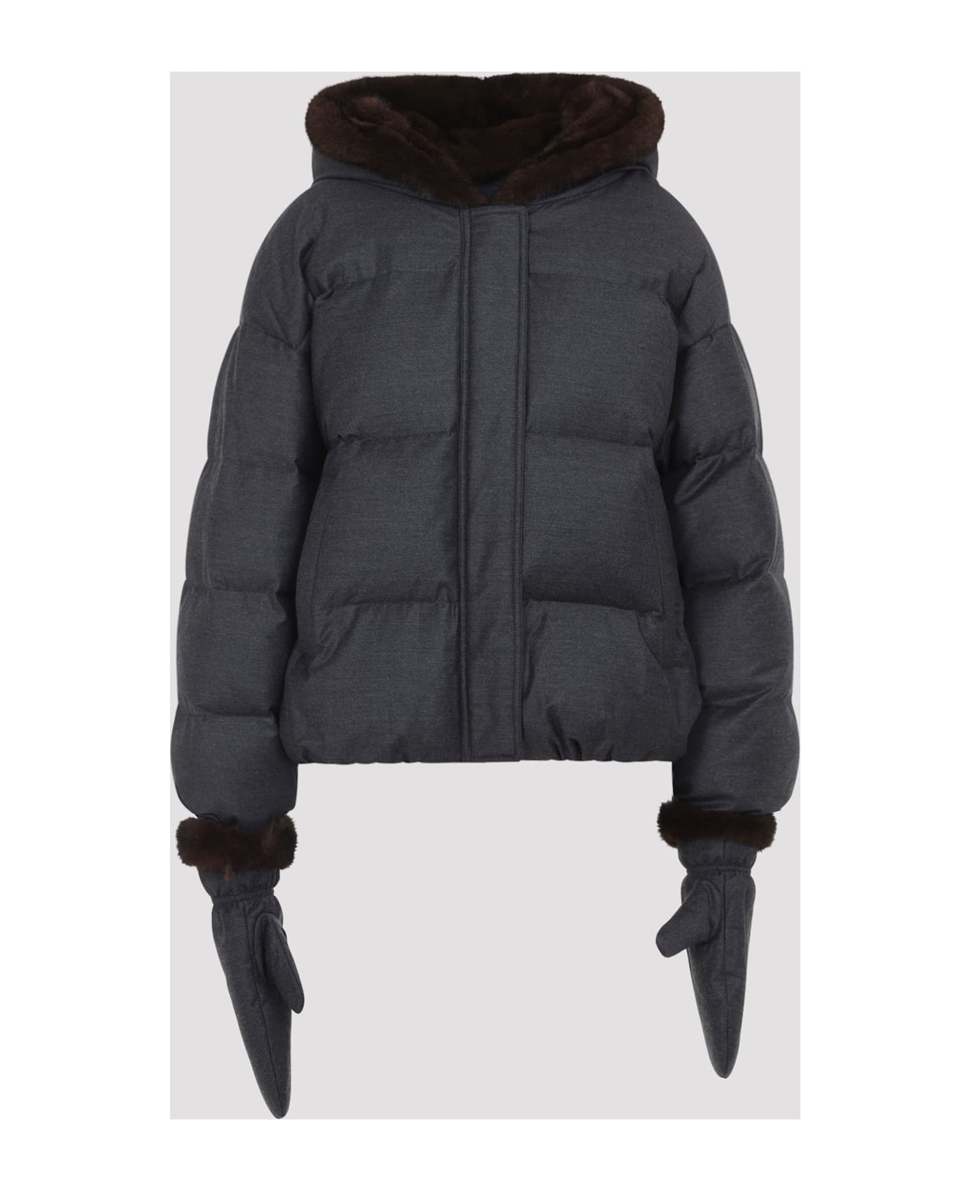 Yves Salomon Mink Down Jacket - Gris Anthracite