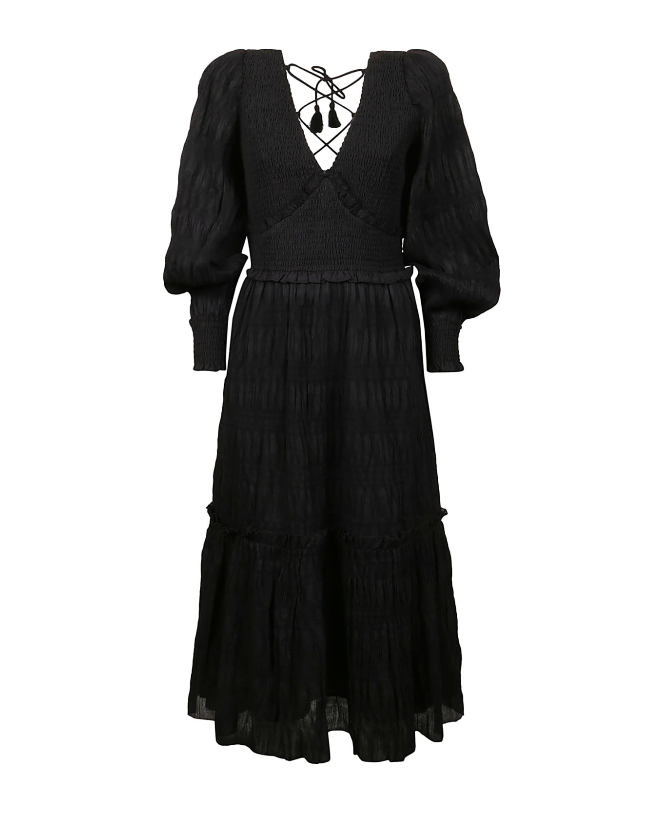 Sea New York Pasha Pleated Long Sleeve Smocked Dress - Black ワンピース＆ドレス