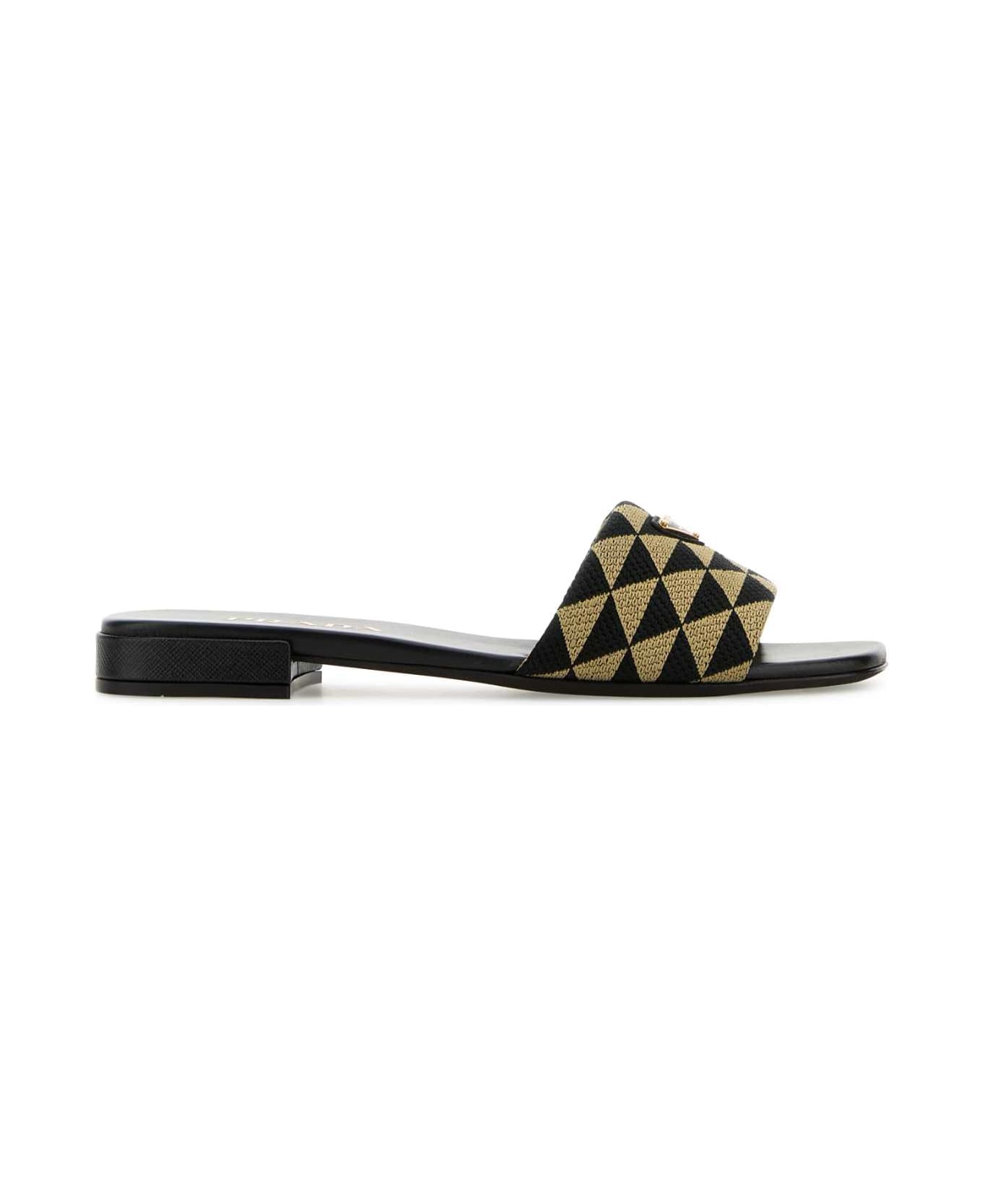 Prada Embroidered Fabric Slippers - NERO+CORDA