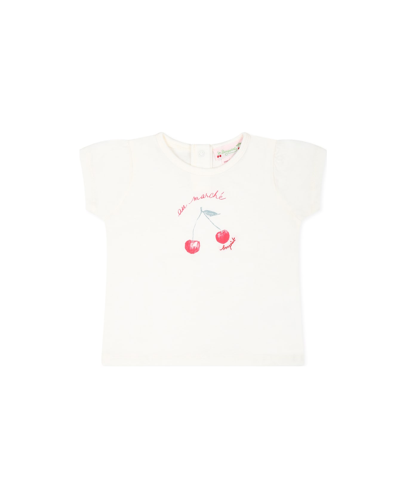 Bonpoint White T-shirt For Baby Girl With Cherries - White