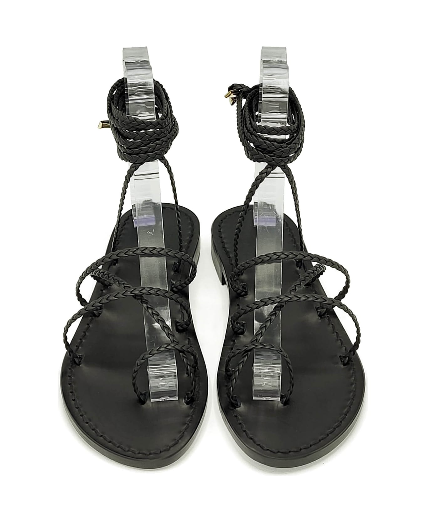 Dea Sandals Total Black Leather Gladiator Sandals - black