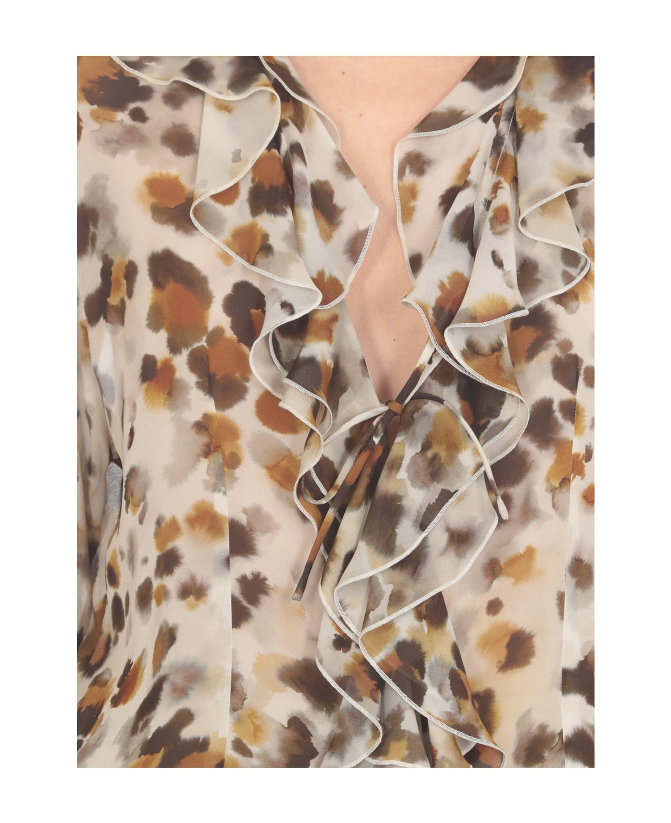 MSGM Watercolour Leopard Blouse Shirt - Beige