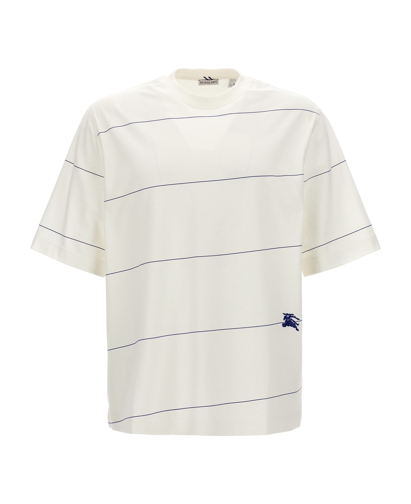 Burberry Logo Embroidery Striped T-shirt - White