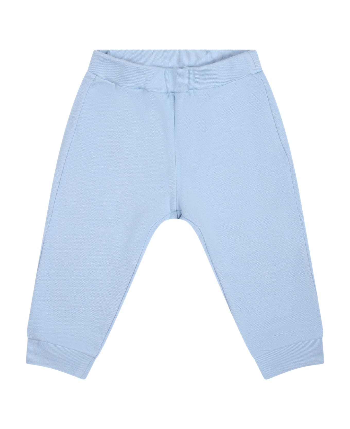 Fendi Light Blue Trousers For Baby Boy With Logo - Light Blue ボトムス