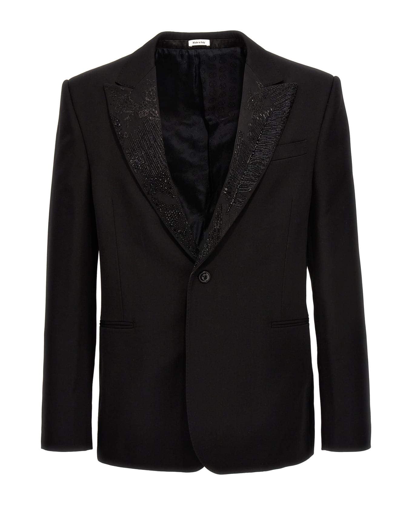 Alexander McQueen Embroidered Lapel Blazer Jacket - Black