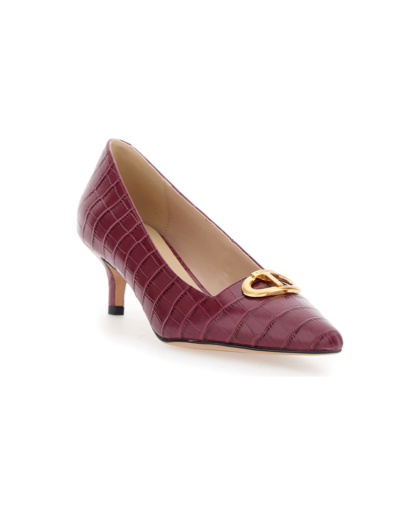 TwinSet Bordeaux Pumps With Low Stiletto Heel And Embissed Crocodile Effect In Leather Woman - Red