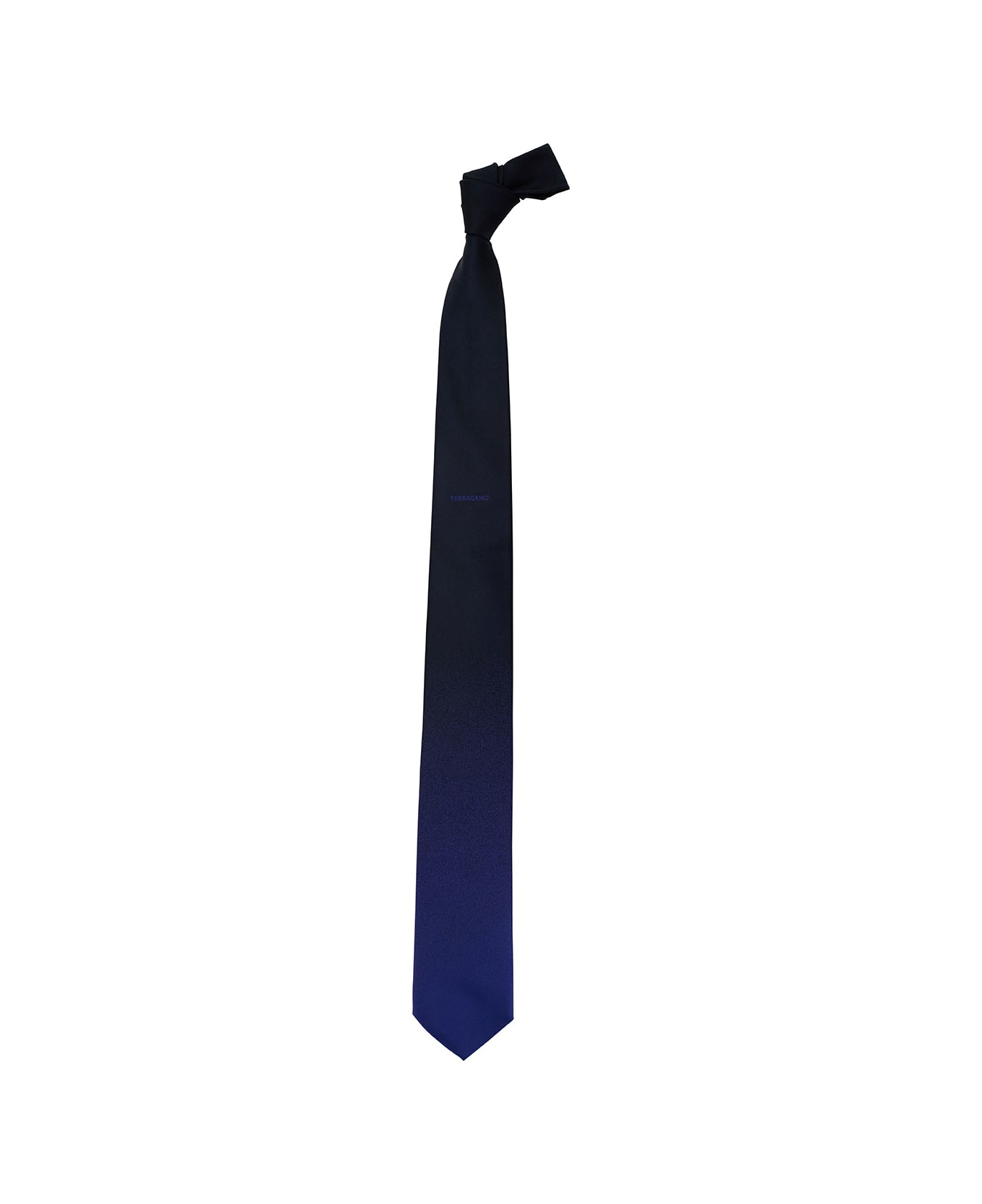 Ferragamo Blue Tie With Logo Embroidery In Silk Man - Blu