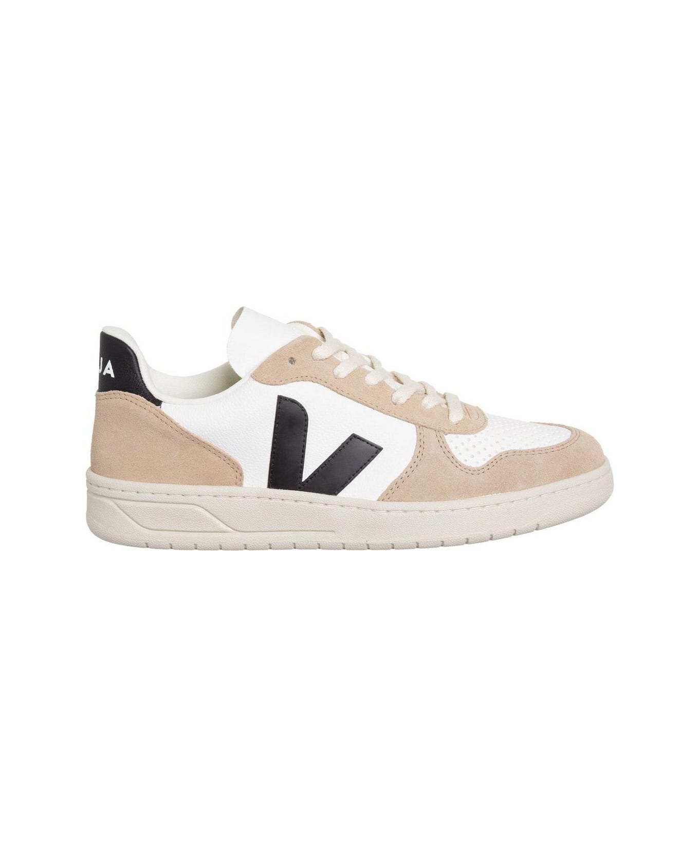 Veja V-10 Panelled Low-top Sneakers - Extra White Black Sahara