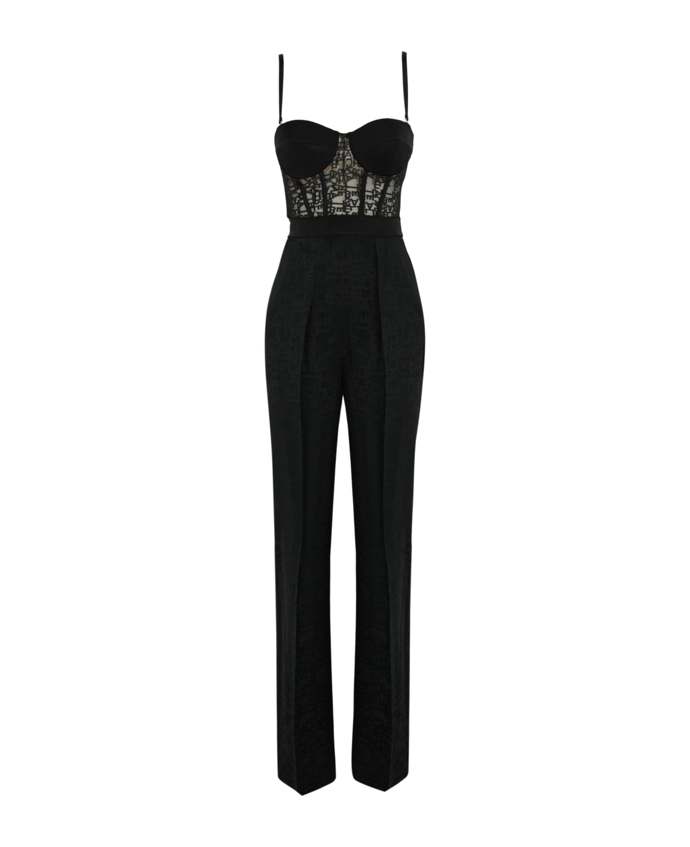 Elisabetta Franchi Lettering Jacquard Crepe Jumpsuit - Nero