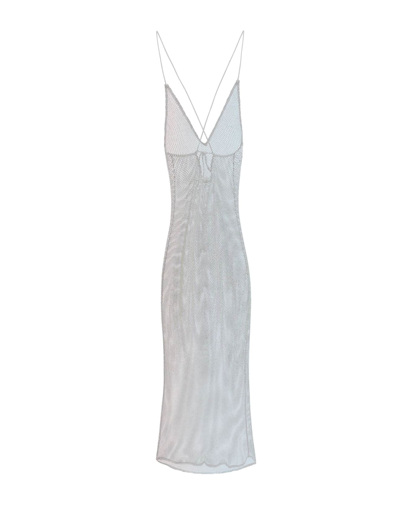 Ganni Long Mesh Dress With Crystals - SILVER (Silver)