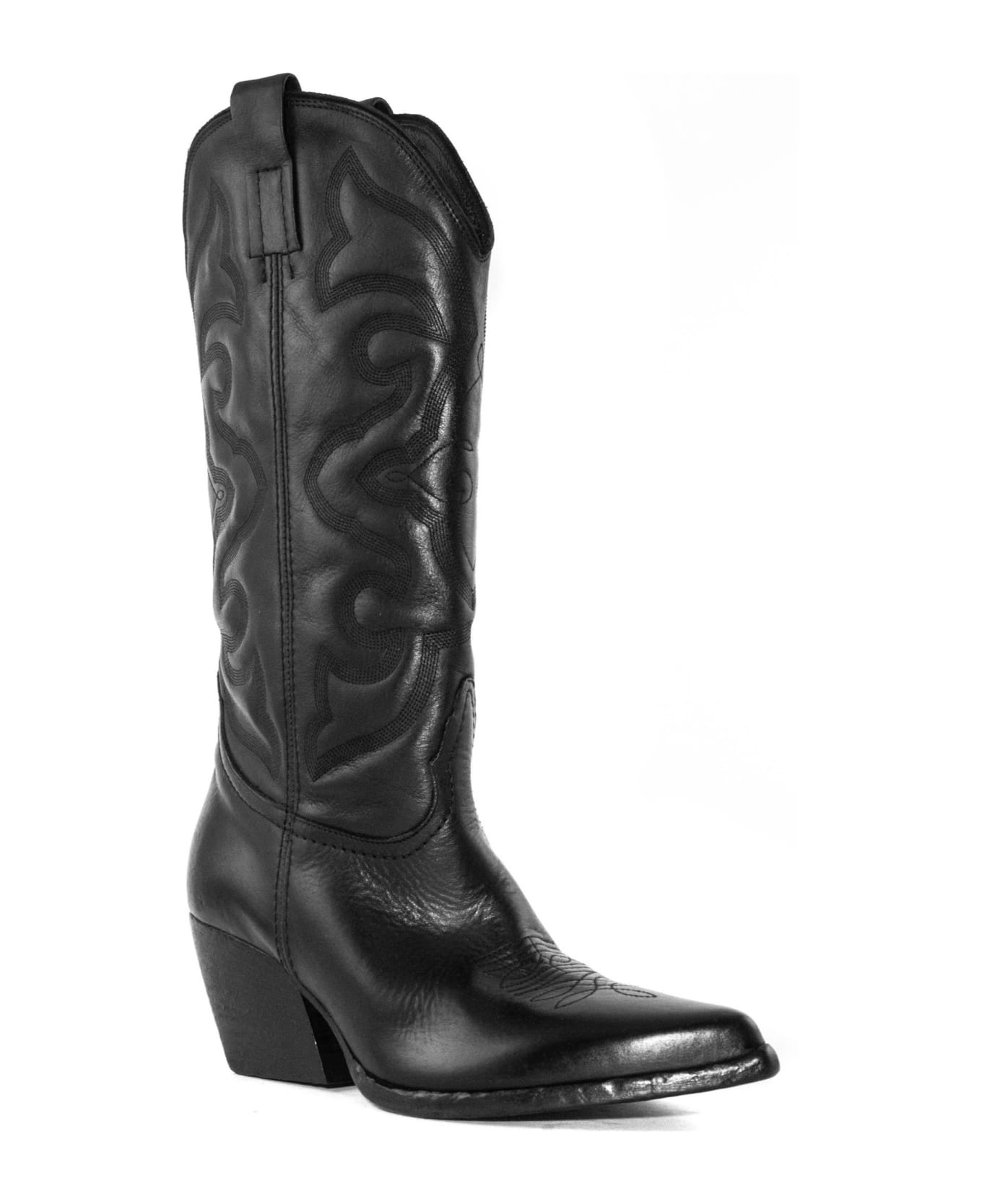 Elena Iachi Black Leather Texan Boot - Nero