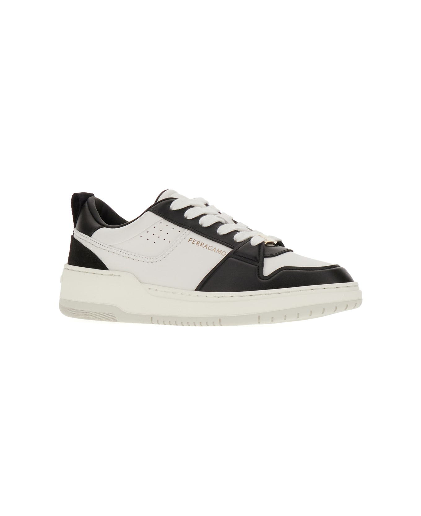 Ferragamo Two-tone Leather Sneakers - NERO BIANCO OTTICO