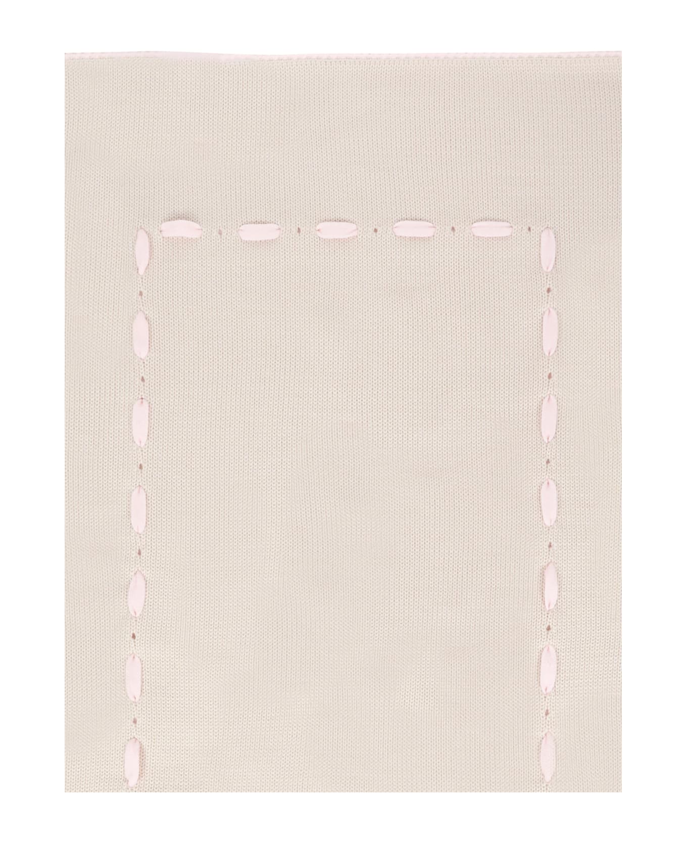 Little Bear Beige Blanket For Baby Girl With Ivory Ribbon - Beige