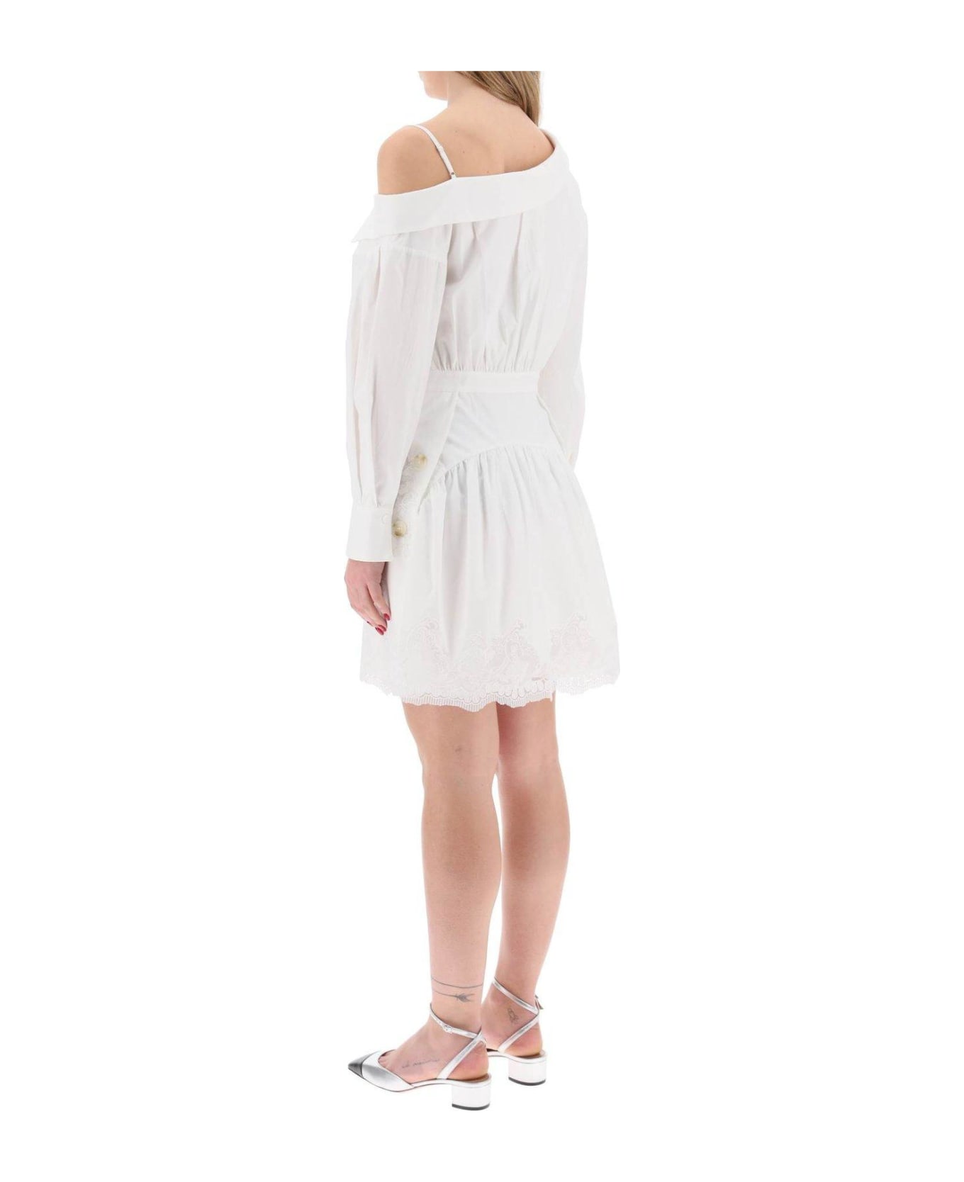 self-portrait Lace-appliqué Off-shoulder Mini Dress - White