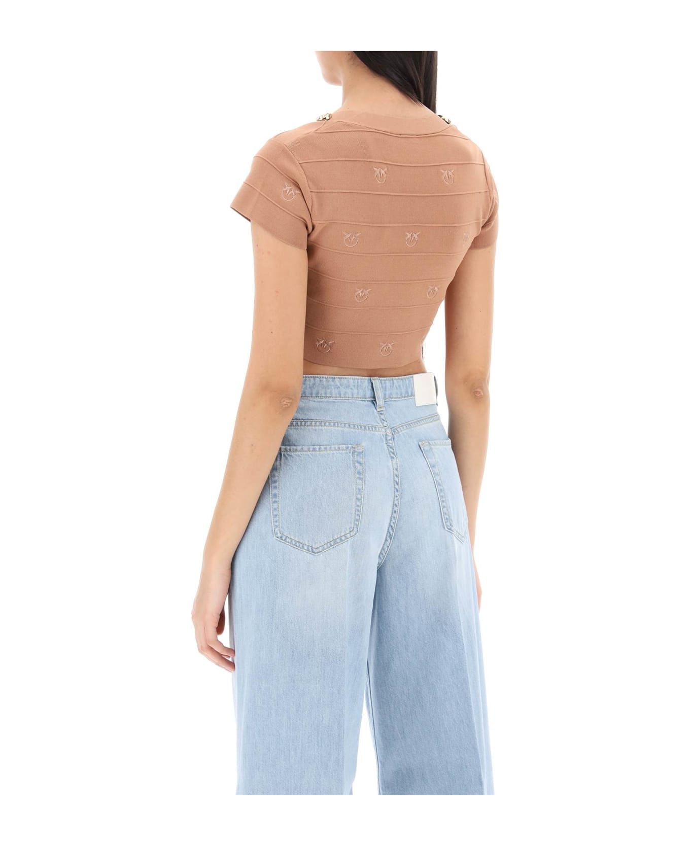 Pinko Hoodia Knitted Crop Top - Beige