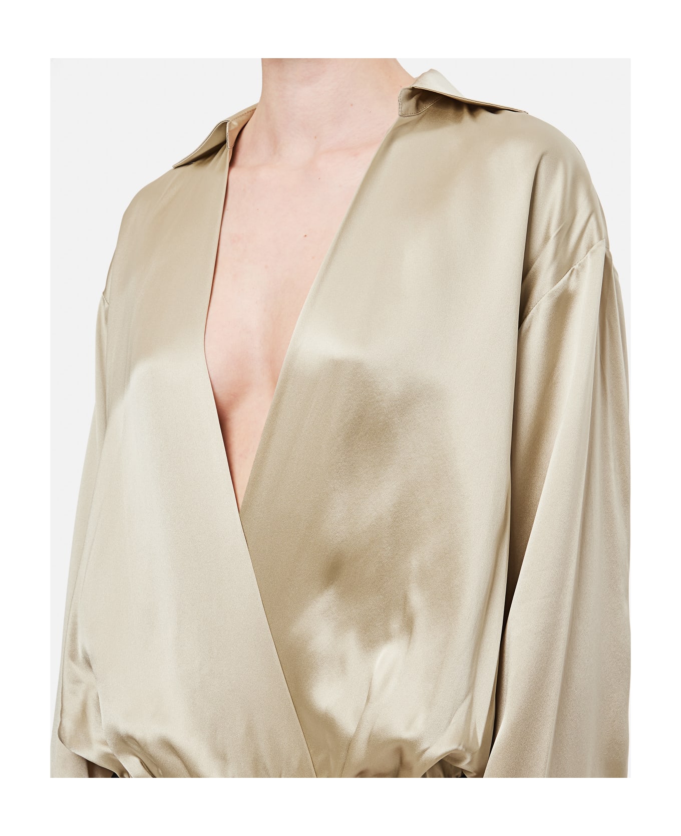 Christopher Esber Silk Satin Shirt Bodysuit - Golden