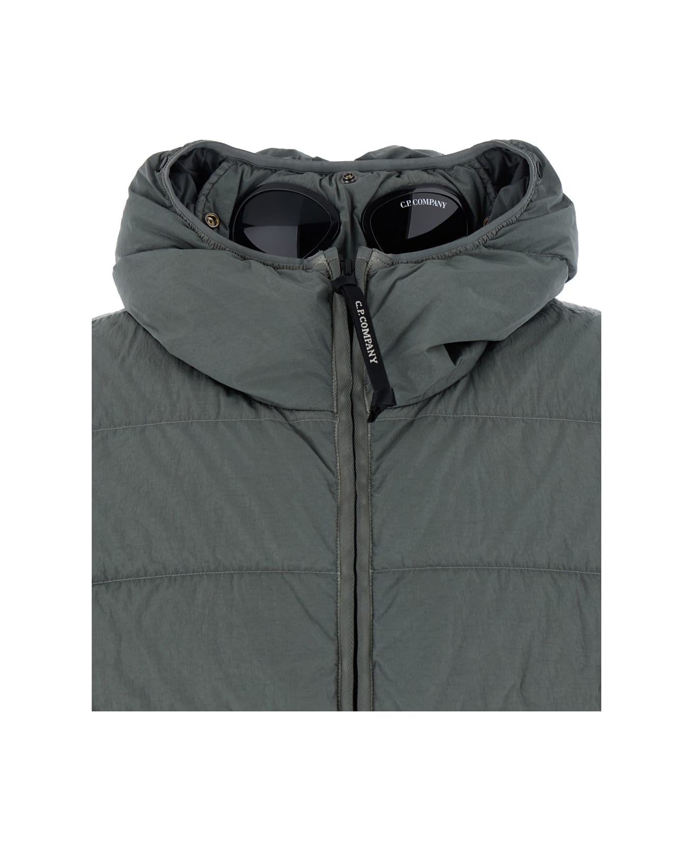 C.P. Company Grey Down Jacket With Fixed Hood With Googles Detail In Tech Fabric Man - Grey