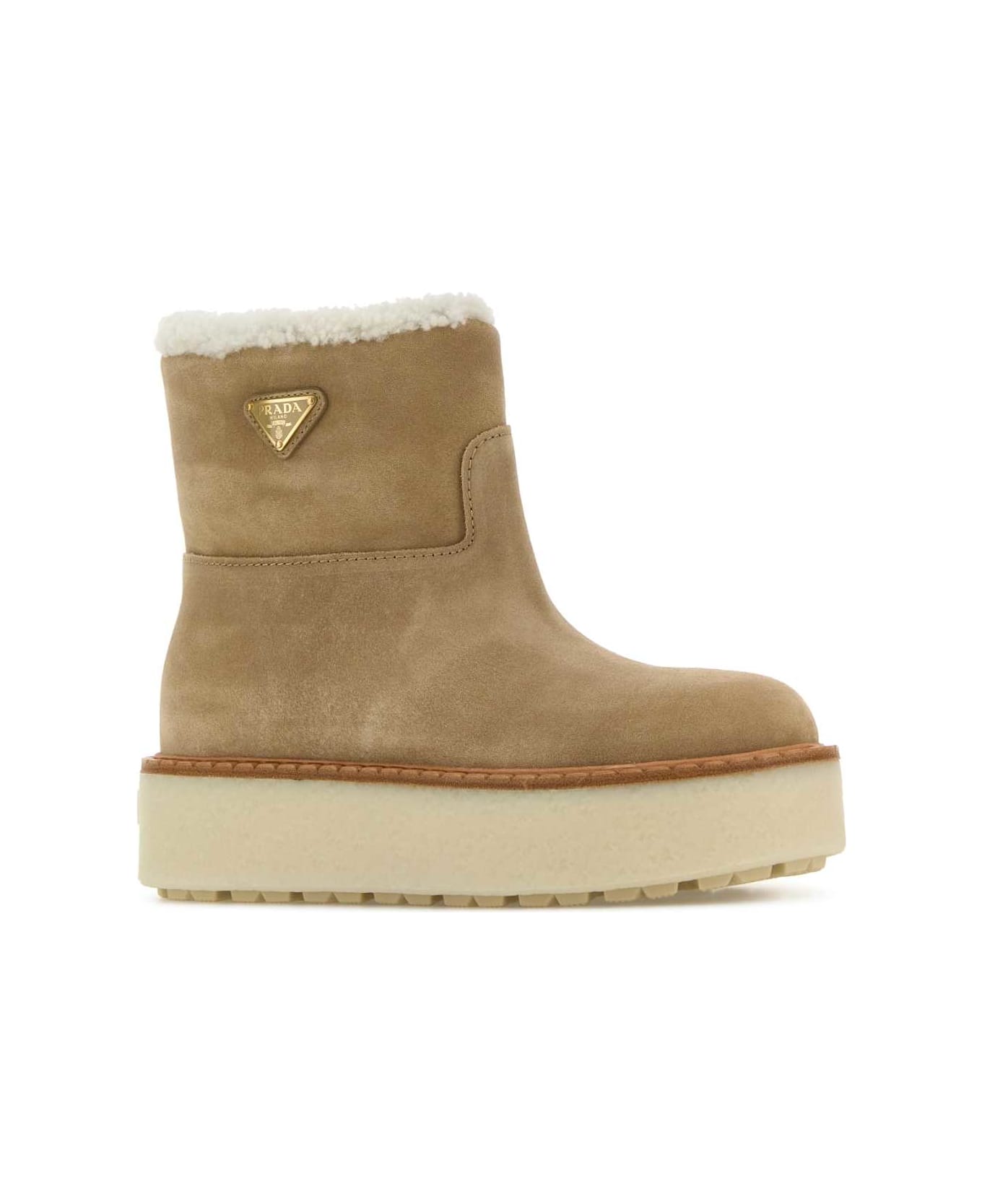 Prada Beige Suede Ankle Boots - ECRU'